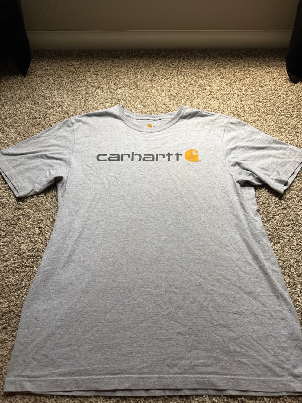 Carhartt Light Gray Tee with Yellow Logo - Short Sleeve Crew